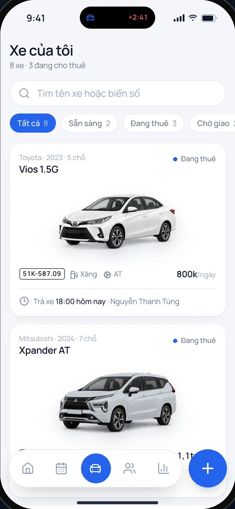 Danh sách xe và trạng thái